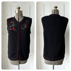 Blair Embroidered Red Cardinal Birds Sweater Knit Vest